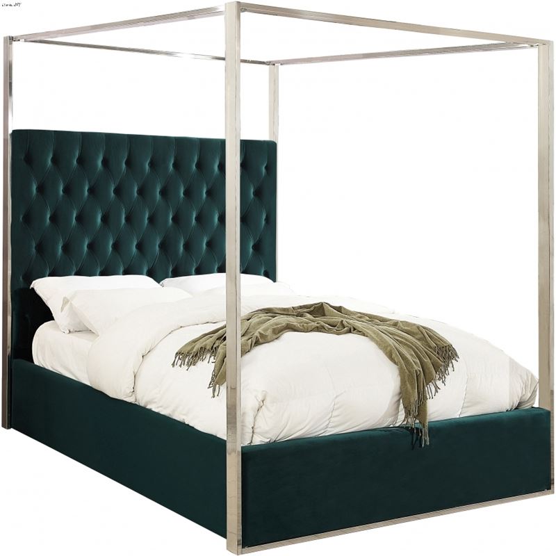 Porter Green Velvet Upholstered Tufting Canopy Bed