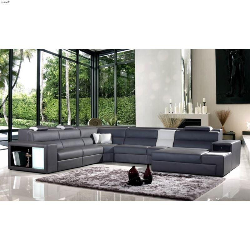 Divani Casa Polaris - Contemporary Grey Bonded Leather Sectional Sofa