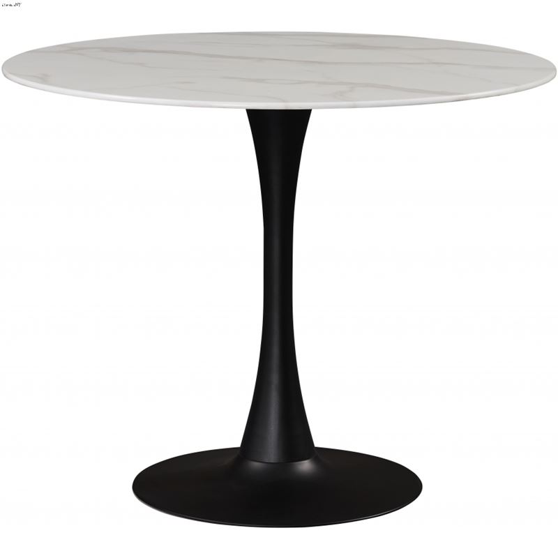 Tulip 36 Inch Round Faux Marble Dining Table Black Base By Meridian