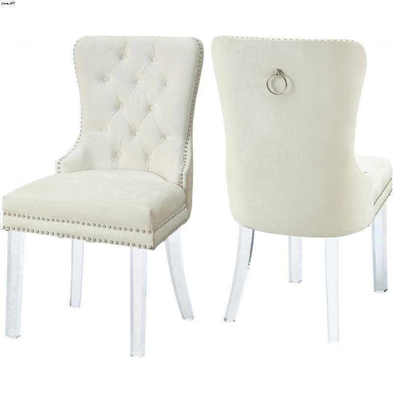 Miley Cream Upholstered Tufted Velvet Dining Chair - Set of 2